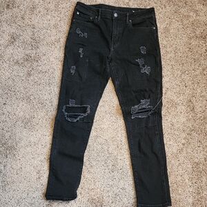 American Eagle Outfitters Men's Black Ripped Skinny Jeans